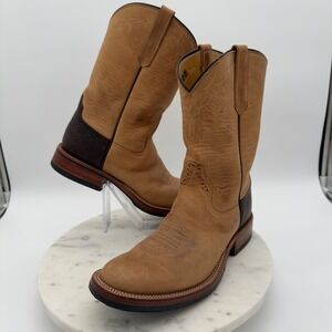 Rios of Mercedes Cowboy Boots Mens 9C Tan Brown Good Leather Western Vibram Sole